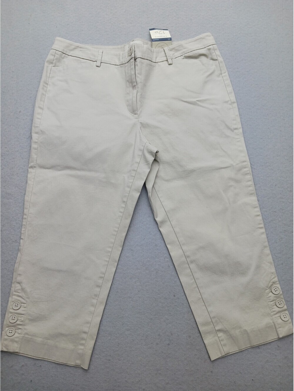 Talbots Women's Pants 12P Khaki Cropped High Rise Buttons Pockets Straight